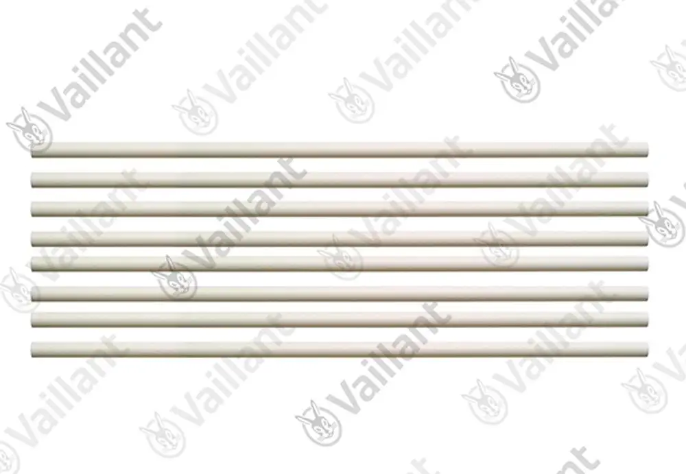 Set aus 8 weißen, zylindrischen Keramikstäben, gleichmäßig angeordnet. Geeignet für Anwendungen von Vaillant.
